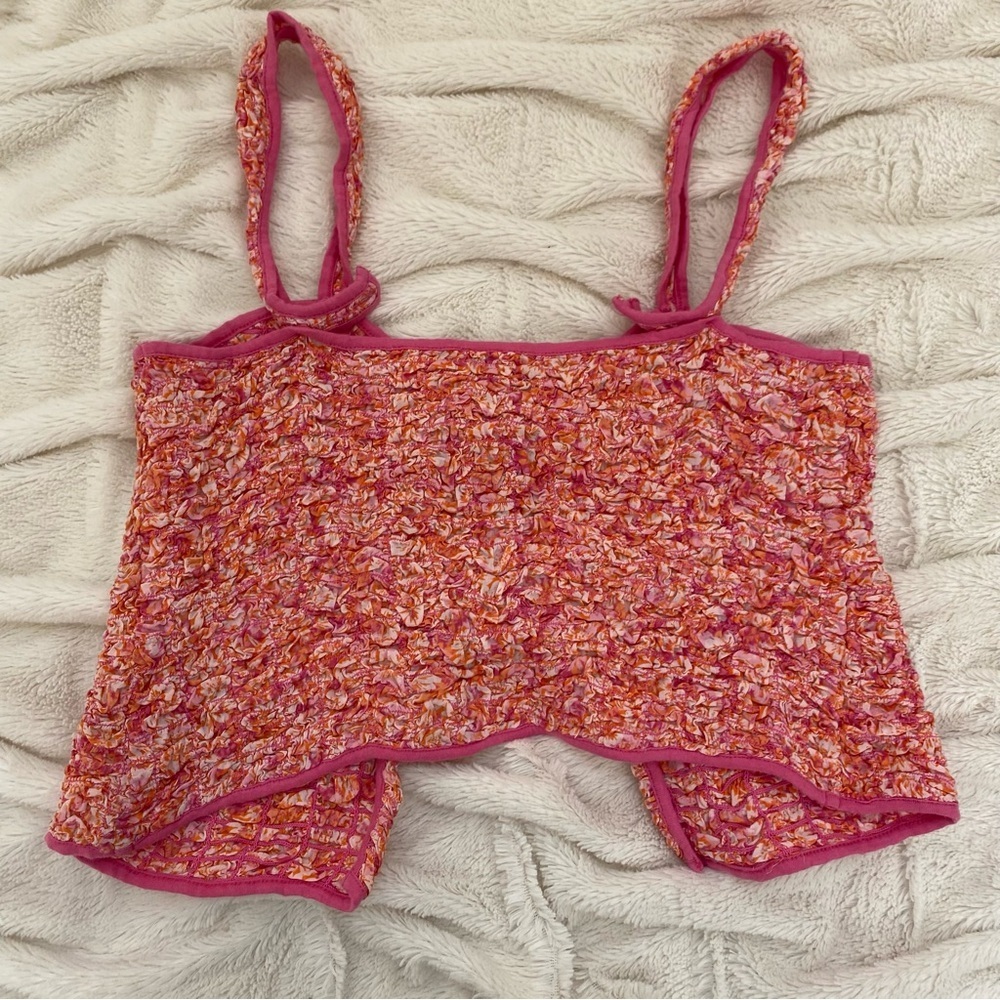 American Eagle smocked pink/orange open-front cami tank Sz L - Picture 2 of 4